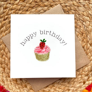 Kaart Happy Birthday Cupcake Aardbei